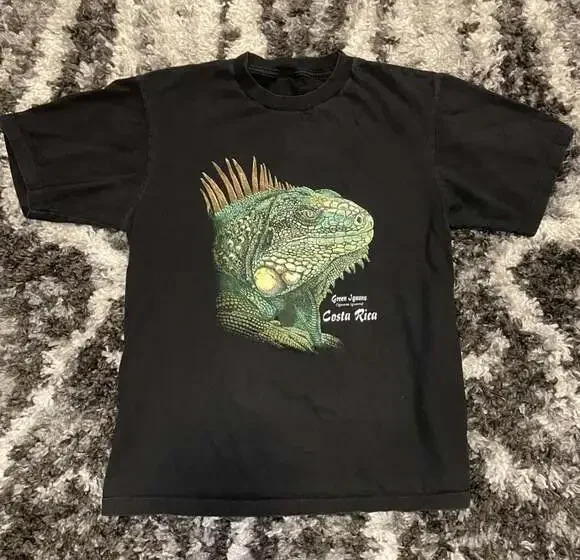 Vintage Costa Rica Green Iguana Graphic T-Shirt Black - Picture 1 of 3